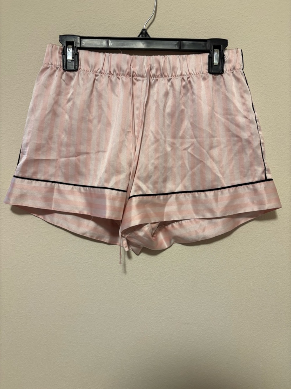 Victoria's Secret Light Pink Satin Lounge Shorts with Black Trim